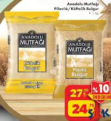 ANADOLU MUTFAĞI PİLAVLIK/KÖFTELİK BULGUR 1 KG fiyat ve kampanya bilgisi